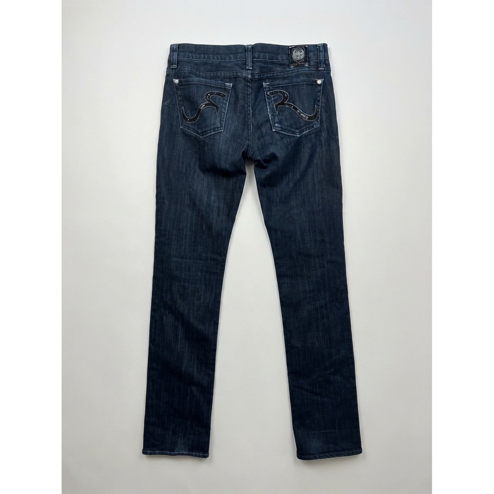 Rock & Republic Cosbie Straight Leg Jean Sequin R Logo Pocket Dark Wash Size 27
